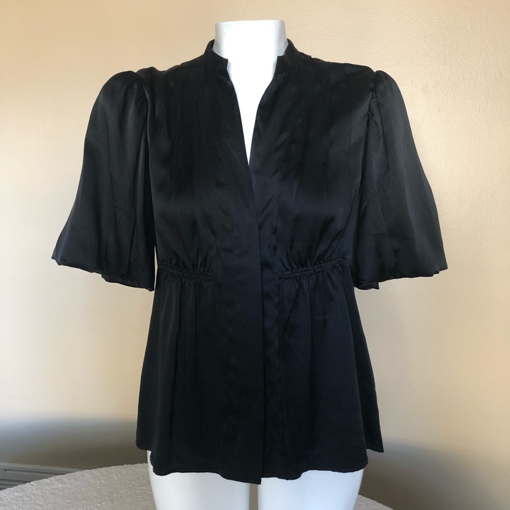 BCBGMaxAzria Silk Button-down Puff Sleeve Top